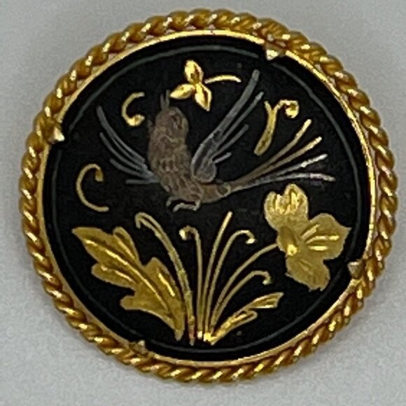 DAMASCENE Vintage Style Gold Birds and Flowers Pin /Brooch - Picture 1 of 2
